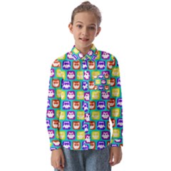 Colorful Whimsical Owl Pattern Kids  Long Sleeve Shirt by GardenOfOphir