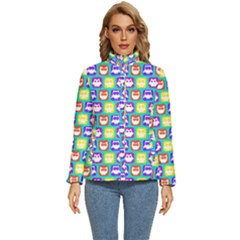 Colorful Whimsical Owl Pattern Women s Puffer Bubble Jacket Coat by GardenOfOphir