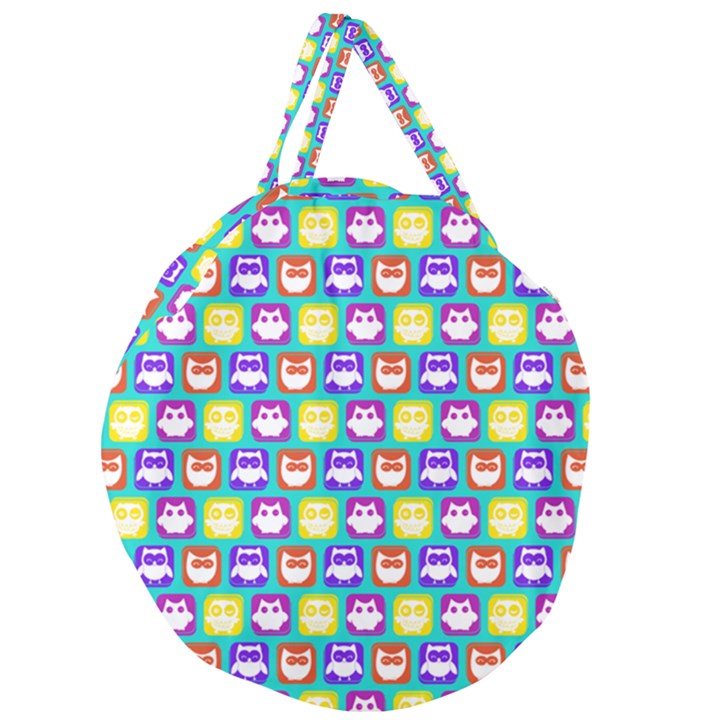 Colorful Whimsical Owl Pattern Giant Round Zipper Tote