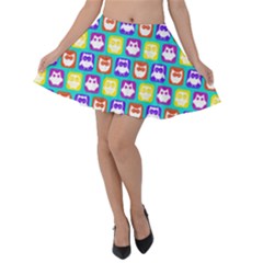 Colorful Whimsical Owl Pattern Velvet Skater Skirt by GardenOfOphir