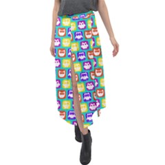 Colorful Whimsical Owl Pattern Velour Split Maxi Skirt by GardenOfOphir