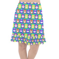 Colorful Whimsical Owl Pattern Fishtail Chiffon Skirt by GardenOfOphir