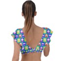 Colorful Whimsical Owl Pattern Plunge Frill Sleeve Bikini Top View2