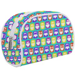 Colorful Whimsical Owl Pattern Make Up Case (large) by GardenOfOphir