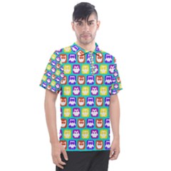 Colorful Whimsical Owl Pattern Men s Polo Tee by GardenOfOphir