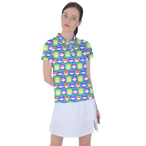 Colorful Whimsical Owl Pattern Women s Polo Tee by GardenOfOphir