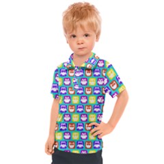 Colorful Whimsical Owl Pattern Kids  Polo Tee