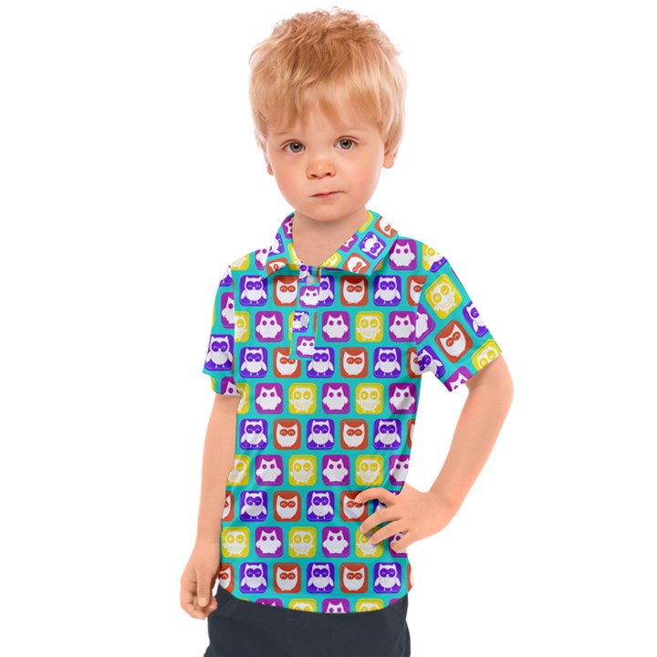 Colorful Whimsical Owl Pattern Kids  Polo Tee