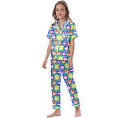 Colorful Whimsical Owl Pattern Kids  Satin Short Sleeve Pajamas Set by GardenOfOphir