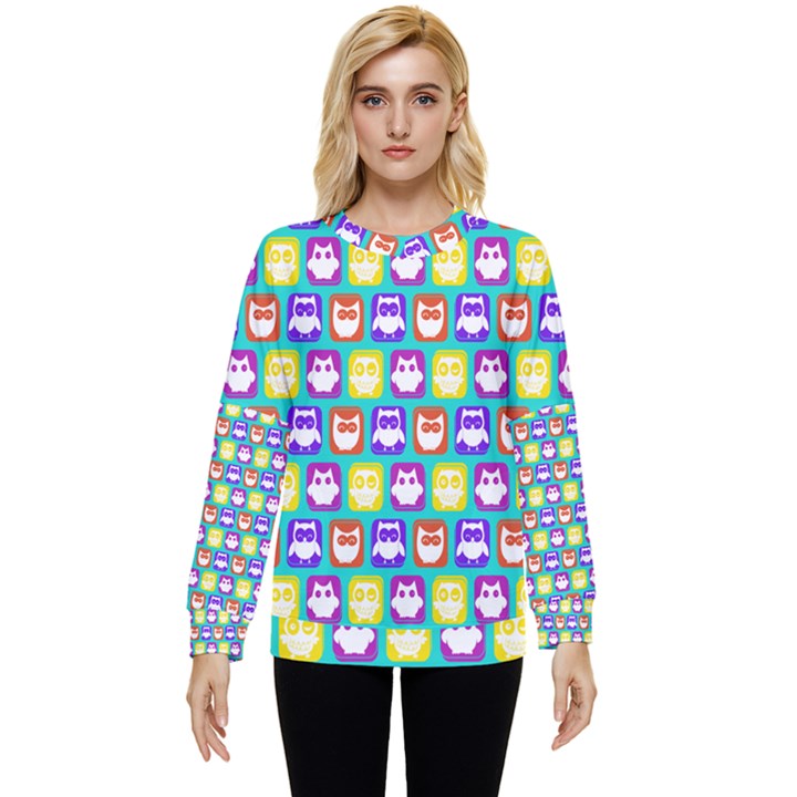 Colorful Whimsical Owl Pattern Hidden Pocket Sweatshirt