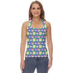 Colorful Whimsical Owl Pattern Basic Halter Top by GardenOfOphir