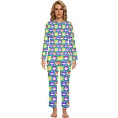 Colorful Whimsical Owl Pattern Womens  Long Sleeve Lightweight Pajamas Set by GardenOfOphir