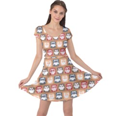 Colorful Whimsical Owl Pattern Cap Sleeve Dress by GardenOfOphir