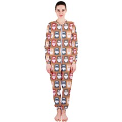 Colorful Whimsical Owl Pattern Onepiece Jumpsuit (ladies) by GardenOfOphir