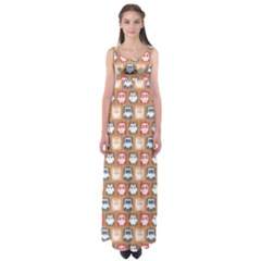 Colorful Whimsical Owl Pattern Empire Waist Maxi Dress by GardenOfOphir