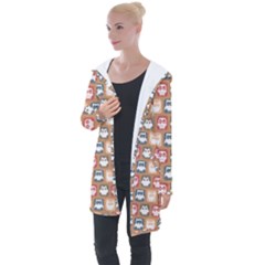 Colorful Whimsical Owl Pattern Longline Hooded Cardigan by GardenOfOphir