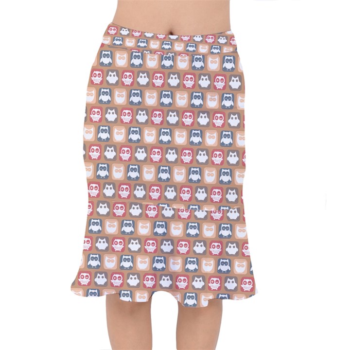 Colorful Whimsical Owl Pattern Short Mermaid Skirt