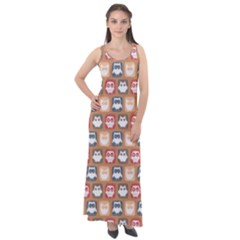 Colorful Whimsical Owl Pattern Sleeveless Velour Maxi Dress by GardenOfOphir