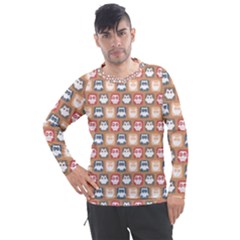 Colorful Whimsical Owl Pattern Men s Pique Long Sleeve Tee