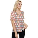 Colorful Whimsical Owl Pattern Bow Sleeve Button Up Top View3