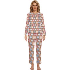 Colorful Whimsical Owl Pattern Womens  Long Sleeve Lightweight Pajamas Set by GardenOfOphir