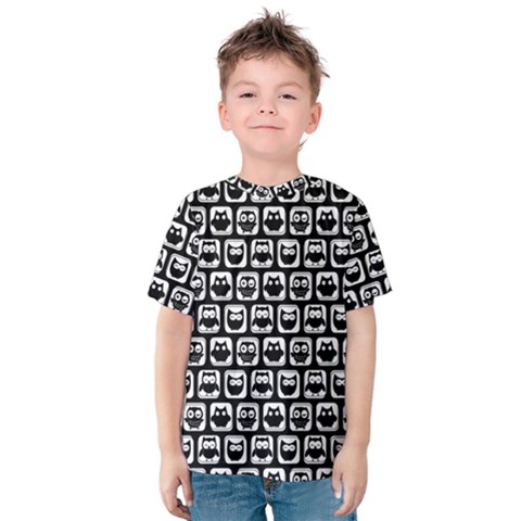 Black And White Owl Pattern Kids  Cotton Tee by GardenOfOphir