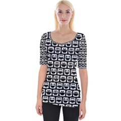 Black And White Owl Pattern Wide Neckline Tee