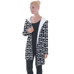 Black And White Owl Pattern Longline Hooded Cardigan by GardenOfOphir