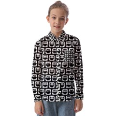 Black And White Owl Pattern Kids  Long Sleeve Shirt by GardenOfOphir