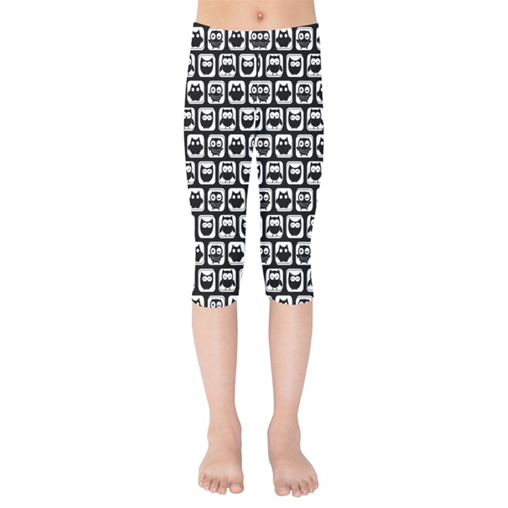 Black And White Owl Pattern Kids  Capri Leggings 