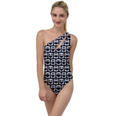 Black And White Owl Pattern To One Side Swimsuit by GardenOfOphir