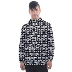 Black And White Owl Pattern Men s Front Pocket Pullover Windbreaker by GardenOfOphir