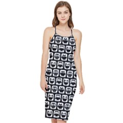 Black And White Owl Pattern Bodycon Cross Back Summer Dress by GardenOfOphir