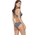 Black And White Owl Pattern Low Cut Ruffle Edge Bikini Set View3