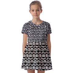 Black And White Owl Pattern Kids  Short Sleeve Pinafore Style Dress by GardenOfOphir