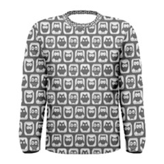 Gray And White Owl Pattern Men s Long Sleeve Tee by GardenOfOphir