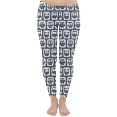 Gray And White Owl Pattern Classic Winter Leggings by GardenOfOphir