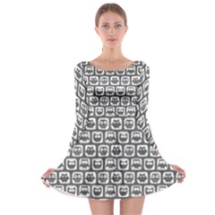 Gray And White Owl Pattern Long Sleeve Skater Dress by GardenOfOphir