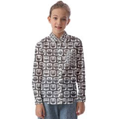 Gray And White Owl Pattern Kids  Long Sleeve Shirt by GardenOfOphir