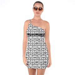 Gray And White Owl Pattern One Soulder Bodycon Dress by GardenOfOphir