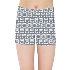 Gray And White Owl Pattern Kids  Sports Shorts by GardenOfOphir