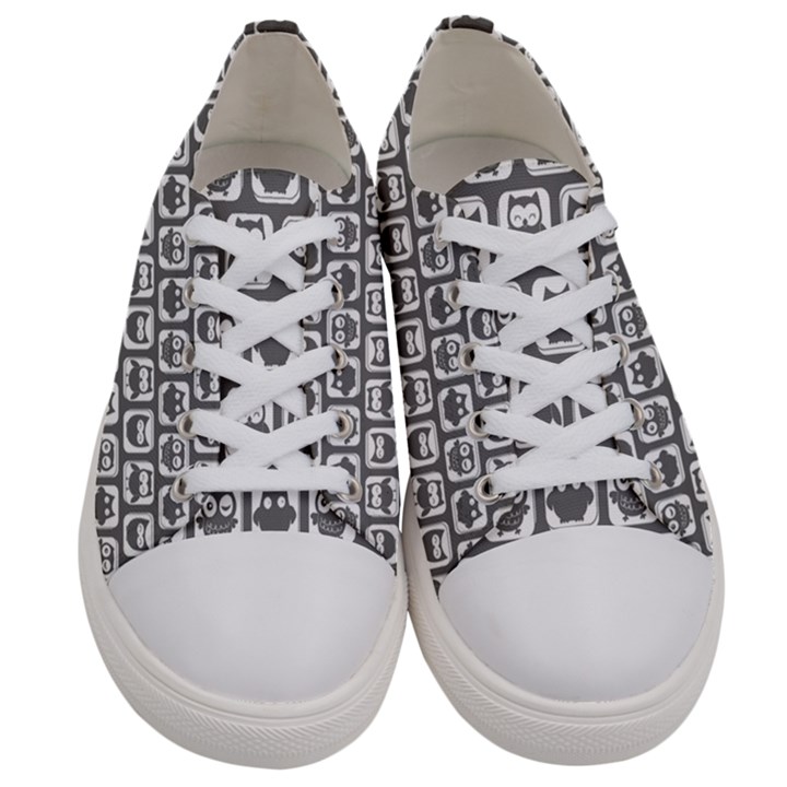 Gray And White Owl Pattern Men s Low Top Canvas Sneakers