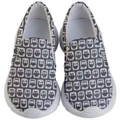 Gray And White Owl Pattern Kids Lightweight Slip Ons by GardenOfOphir