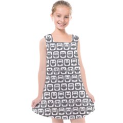 Gray And White Owl Pattern Kids  Cross Back Dress by GardenOfOphir