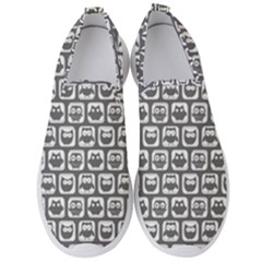 Gray And White Owl Pattern Men s Slip On Sneakers by GardenOfOphir