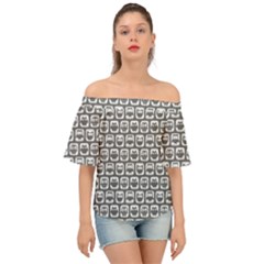 Gray And White Owl Pattern Off Shoulder Short Sleeve Top by GardenOfOphir