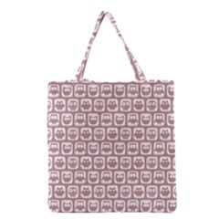 Light Pink And White Owl Pattern Grocery Tote Bag by GardenOfOphir