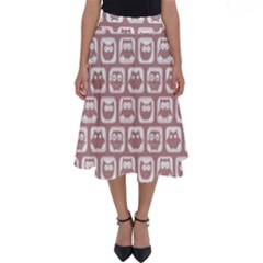 Light Pink And White Owl Pattern Perfect Length Midi Skirt by GardenOfOphir