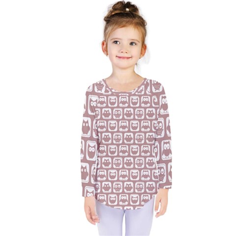 Light Pink And White Owl Pattern Kids  Long Sleeve Tee by GardenOfOphir