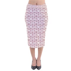 Light Pink And White Owl Pattern Velvet Midi Pencil Skirt by GardenOfOphir